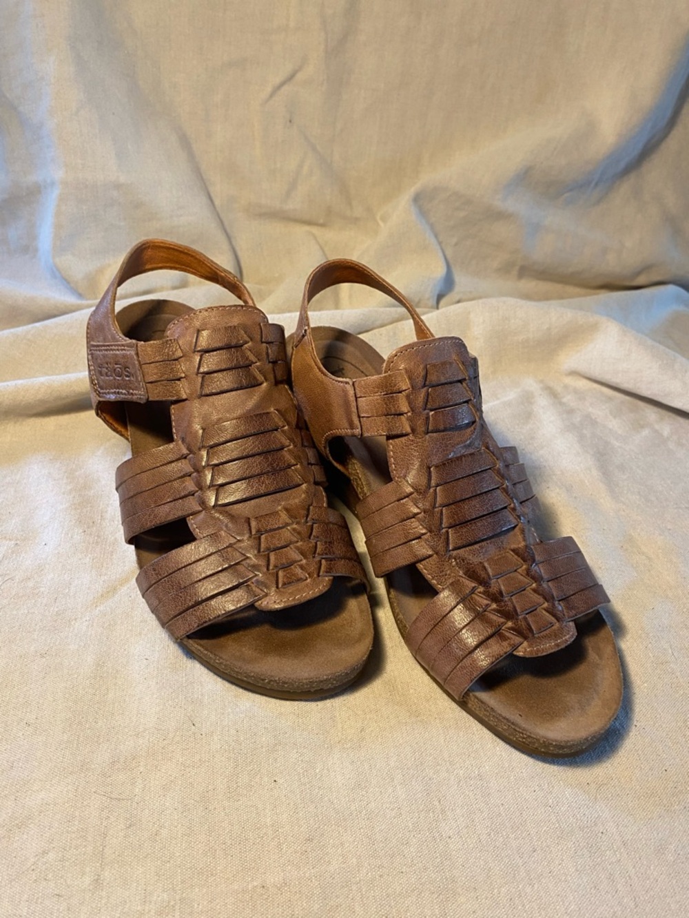 Taos Sandals Womens 8.5 Casual Strappy Slingback Wedge Brown Leather - Picture 2 of 6